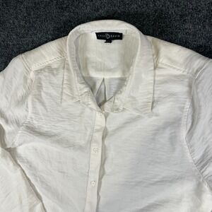 Fred David Shirt Womens XL White Pleated Collared Button Up Casual Everyday Wear